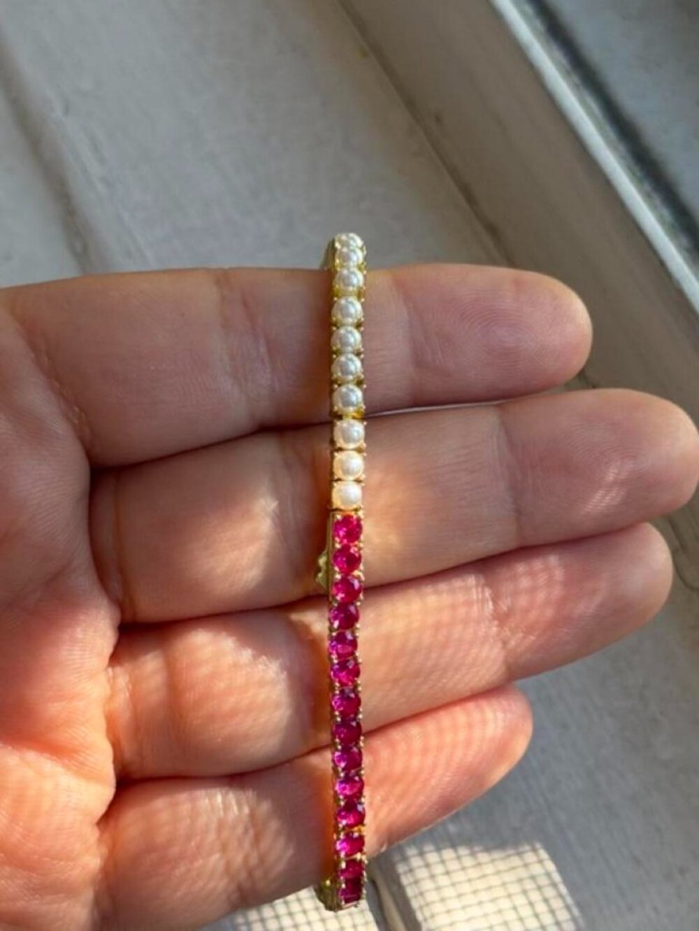 Magenta Stone & Pearl Tennis Bracelet